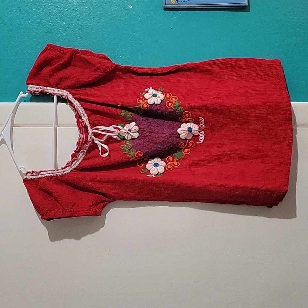 Guatemalan Short Sleeve Shirt, Size L, Color Red